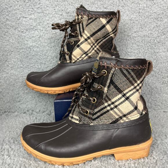 Pendleton Women's 5 Heritage Plaid Slip-Resistant Duck Boots Waterproof Brown